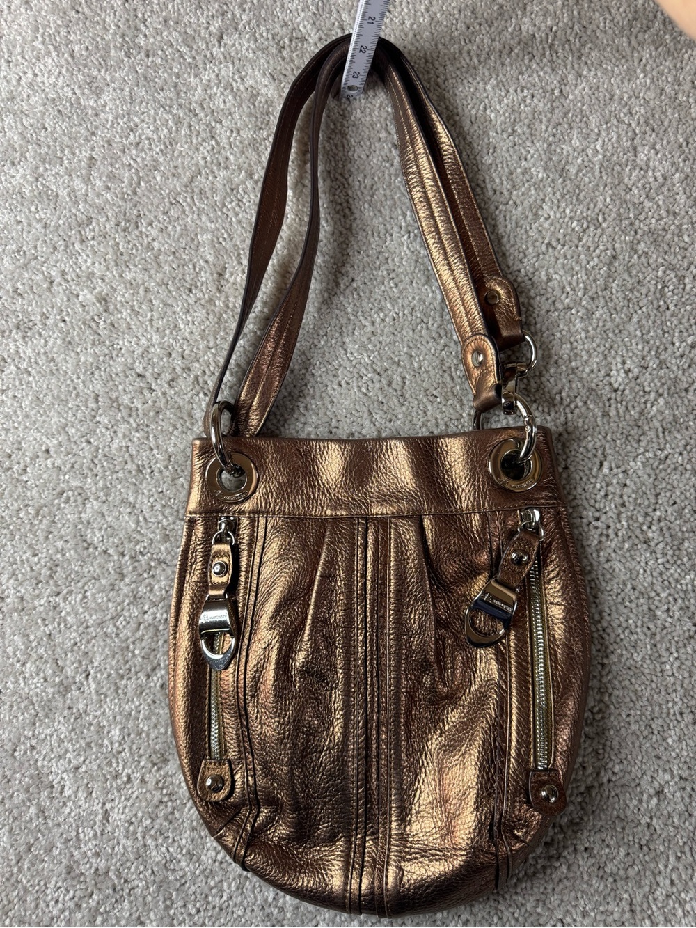 B. Makowsky Vintage Metallic Bronze Leather Pleated Shoulder Bag Y2K
